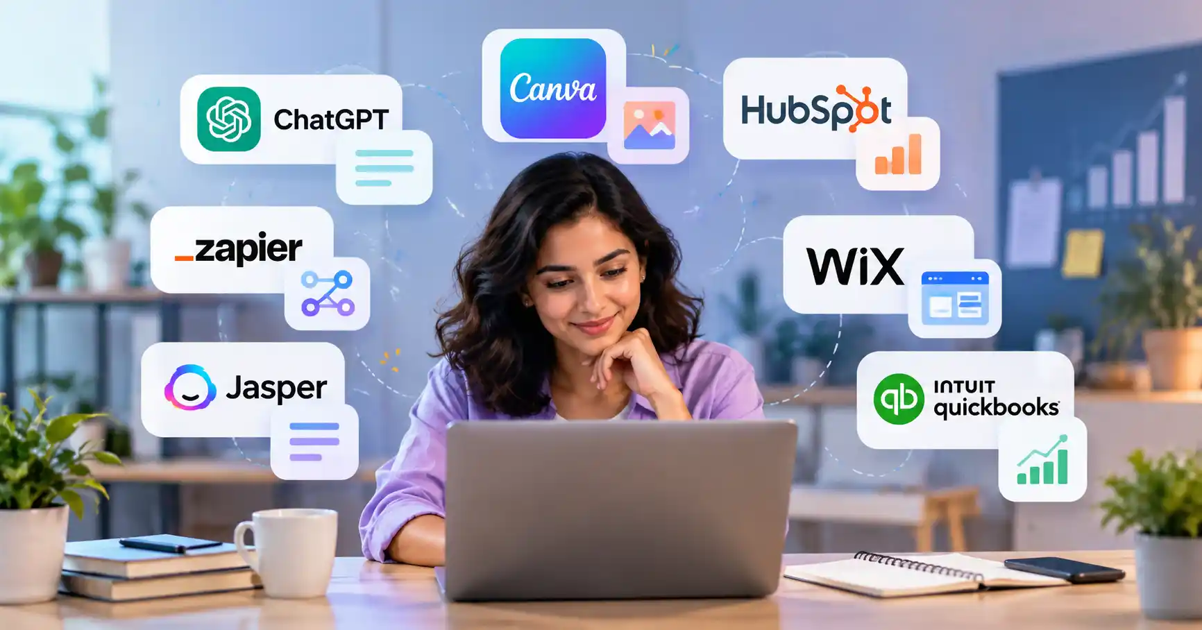 AI tools for small businesses, including writing, marketing design, customer management, and workflow automation.