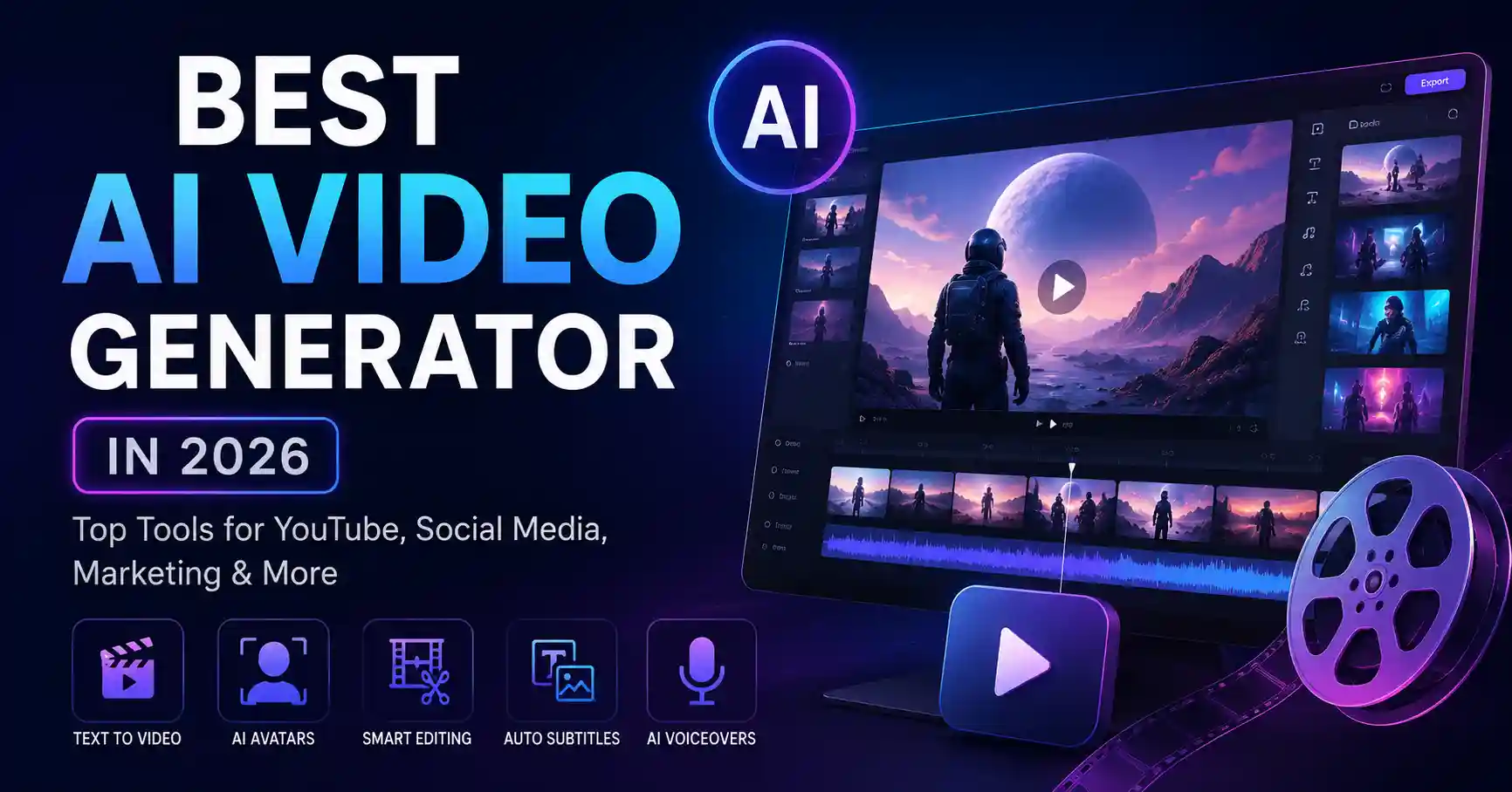 Best AI video generator tools in 2026 for text-to-video, YouTube, marketing, avatars, and video editing