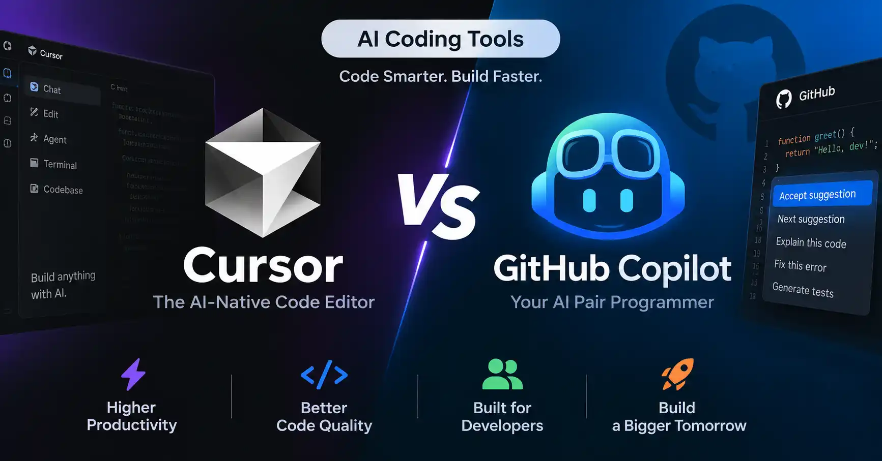 Cursor vs GitHub Copilot comparison for developers