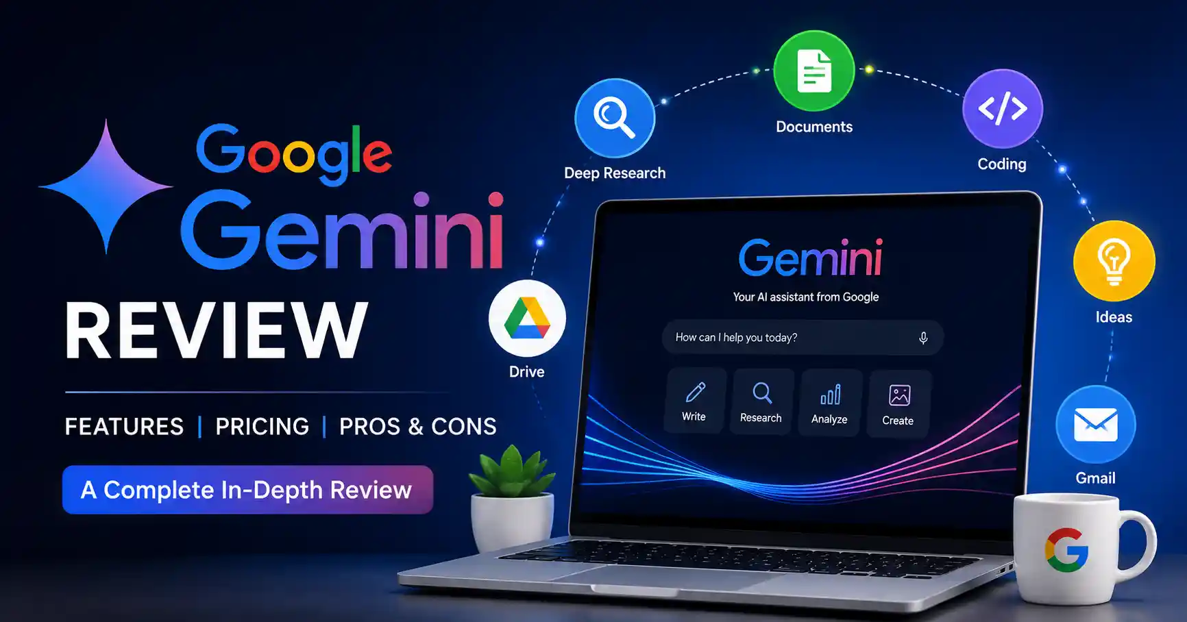 Google Gemini review featuring AI features and pricing plans