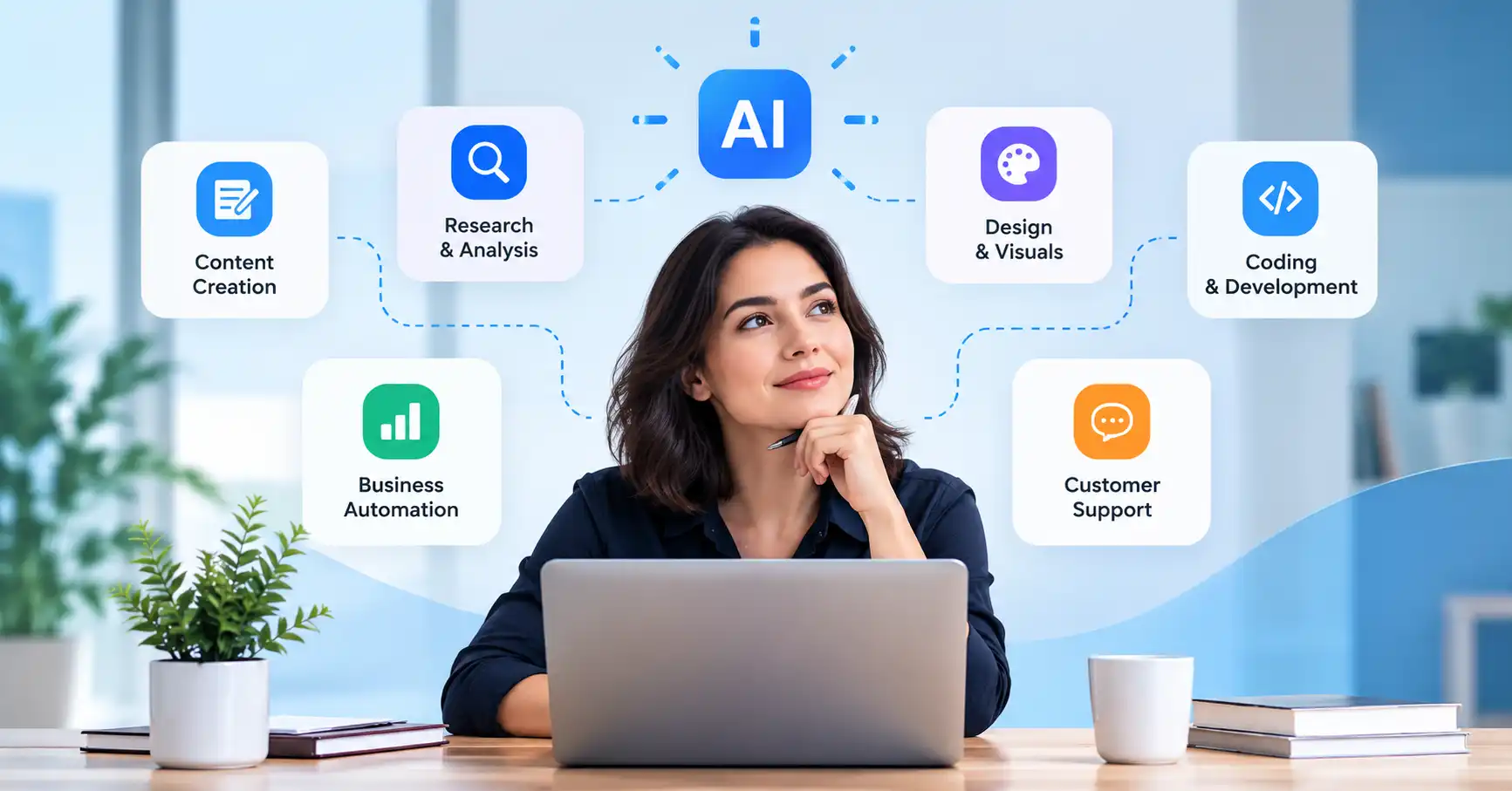 Business professional comparing AI tools for different business workflows.